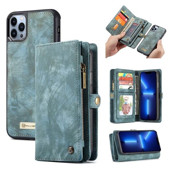 Apple iPhone 13 Pro Max Sky Blue Detachable Pouch Wallet Flip Case Apple iPhone 13 Pro Max Sky Blue Detachable Pouch Wallet Flip Case
